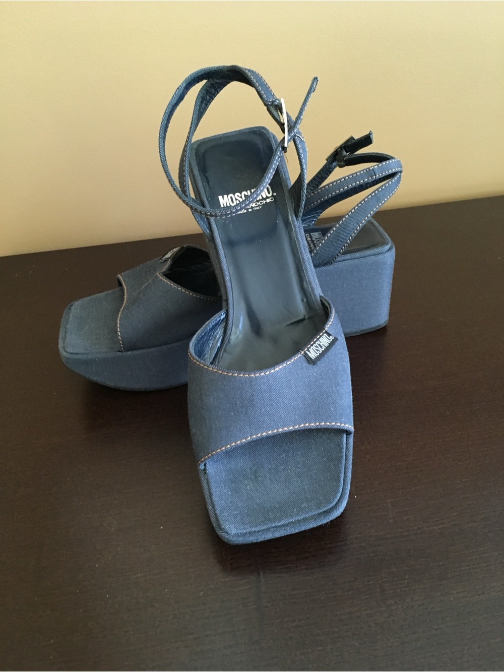 Moschino Denim Blue Platform Sandal with Ankle Straps